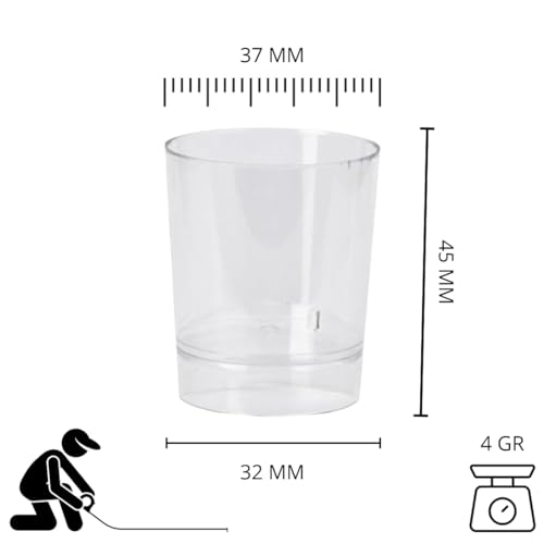 Vasos de Chupito de Plástico Duro Transparente - Resistentes y Reutilizables - Cumpleaños, Bodas, Despedidas de Soltera o Soltero, Navidad, Barbacoas, Fiestas, Clinicas