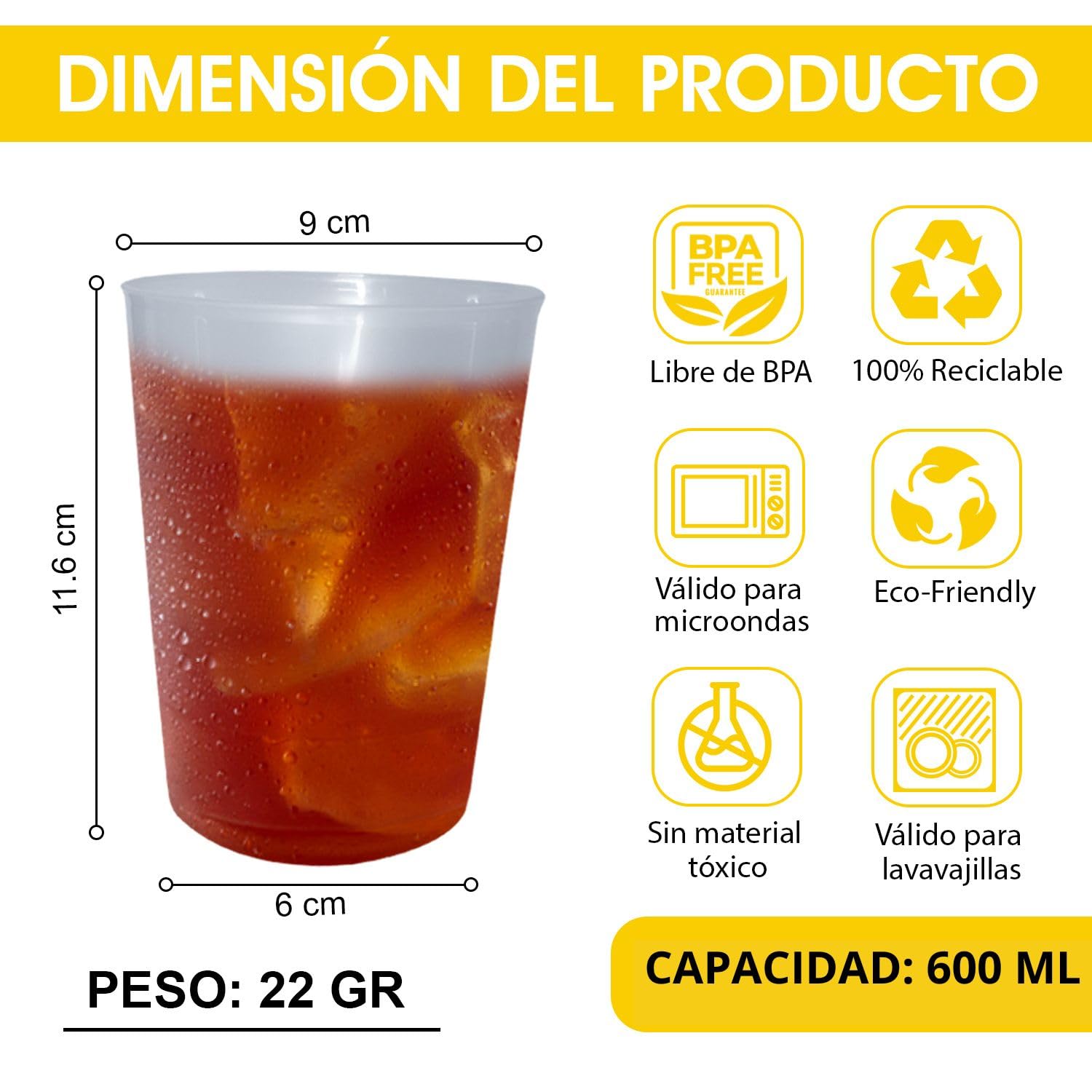 Vasos de Sidra 600 ML Reutilizables - Plástico Duro Irrompible
