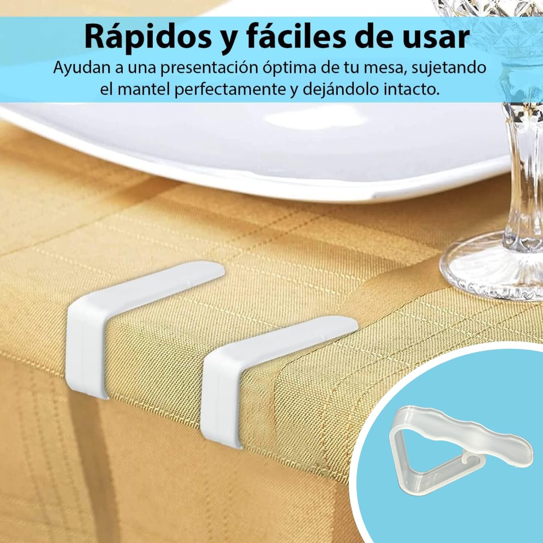 100 Pinzas Sujeta Manteles para Mesas - Ideal para Exterior (Jardín, Terraza, Restaurante, Camping, Patio) - Clip Plastico para Papel, Hule y Tela