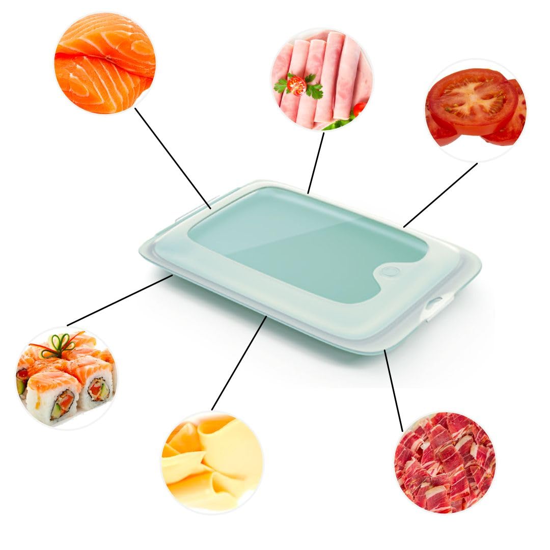 PAWOPA 3 organizzatori blu chiaro per salumi, salumi e alimenti. Contenitori per alimenti per frigorifero. Ideale per il lavoro, il campeggio e la spiaggia. Tuppers riutilizzabili e impilabili.