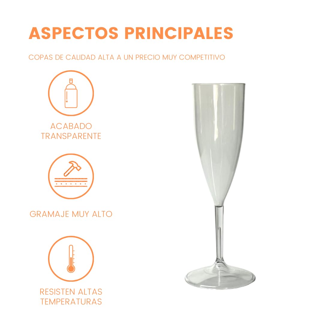 PAWOPA 12 Copas de champan transparentes irrompibles, cava y vino espumoso de plastico duro reutilizables ultraresistentes - Pack copas de champagne - Durarero y Seguro