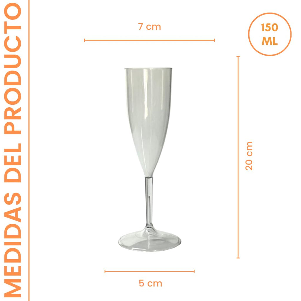 PAWOPA 12 Copas de champan transparentes irrompibles, cava y vino espumoso de plastico duro reutilizables ultraresistentes - Pack copas de champagne - Durarero y Seguro