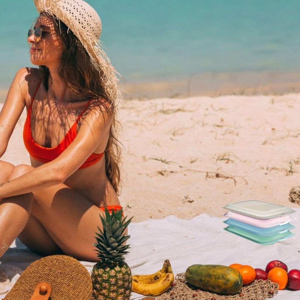 PAWOPA 3 organizzatori blu chiaro per salumi, salumi e alimenti. Contenitori per alimenti per frigorifero. Ideale per il lavoro, il campeggio e la spiaggia. Tuppers riutilizzabili e impilabili.