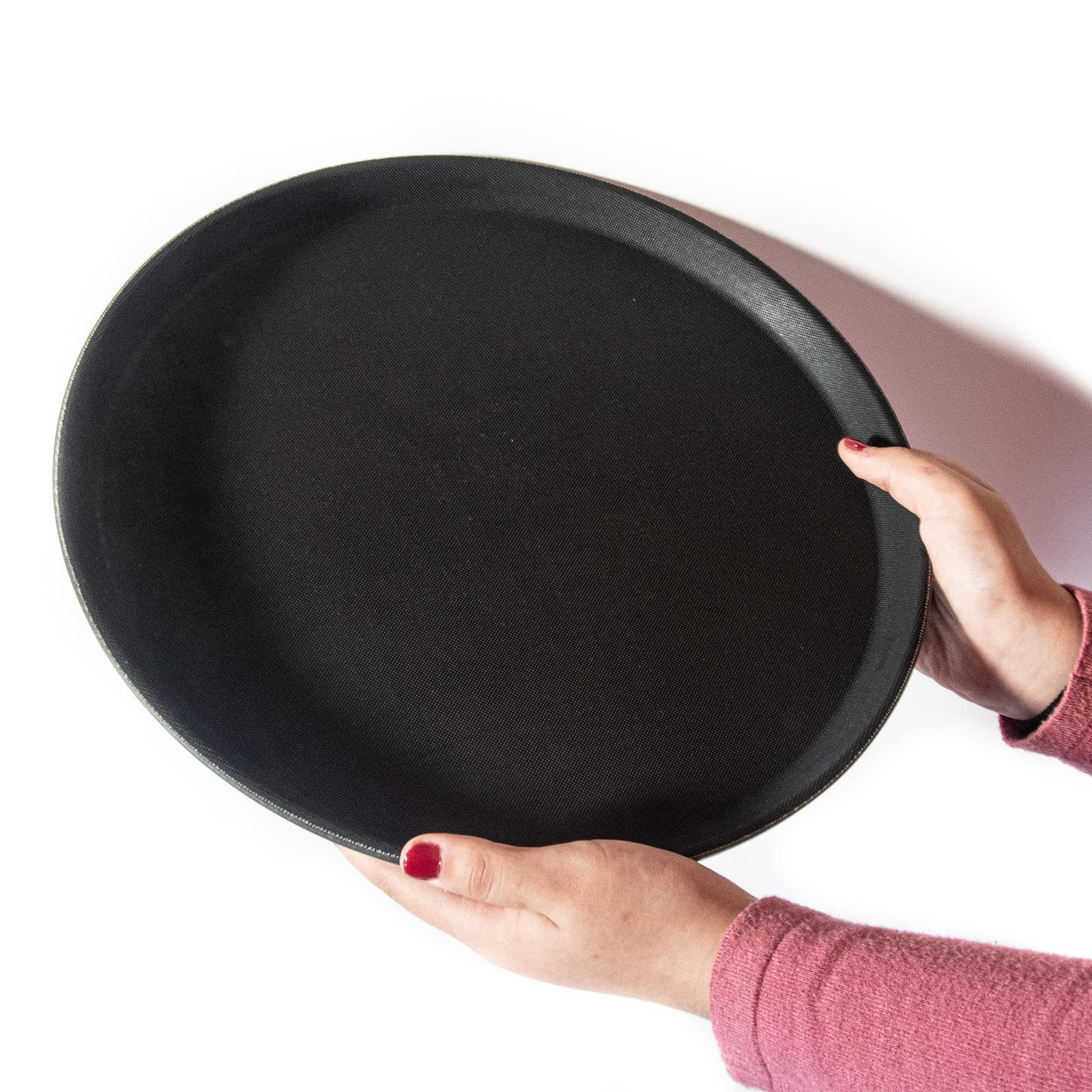 Bandeja Camarero Antideslizante Redonda de Plástico Negro Para Hostelería. Ideal para Bares y Restaurantes