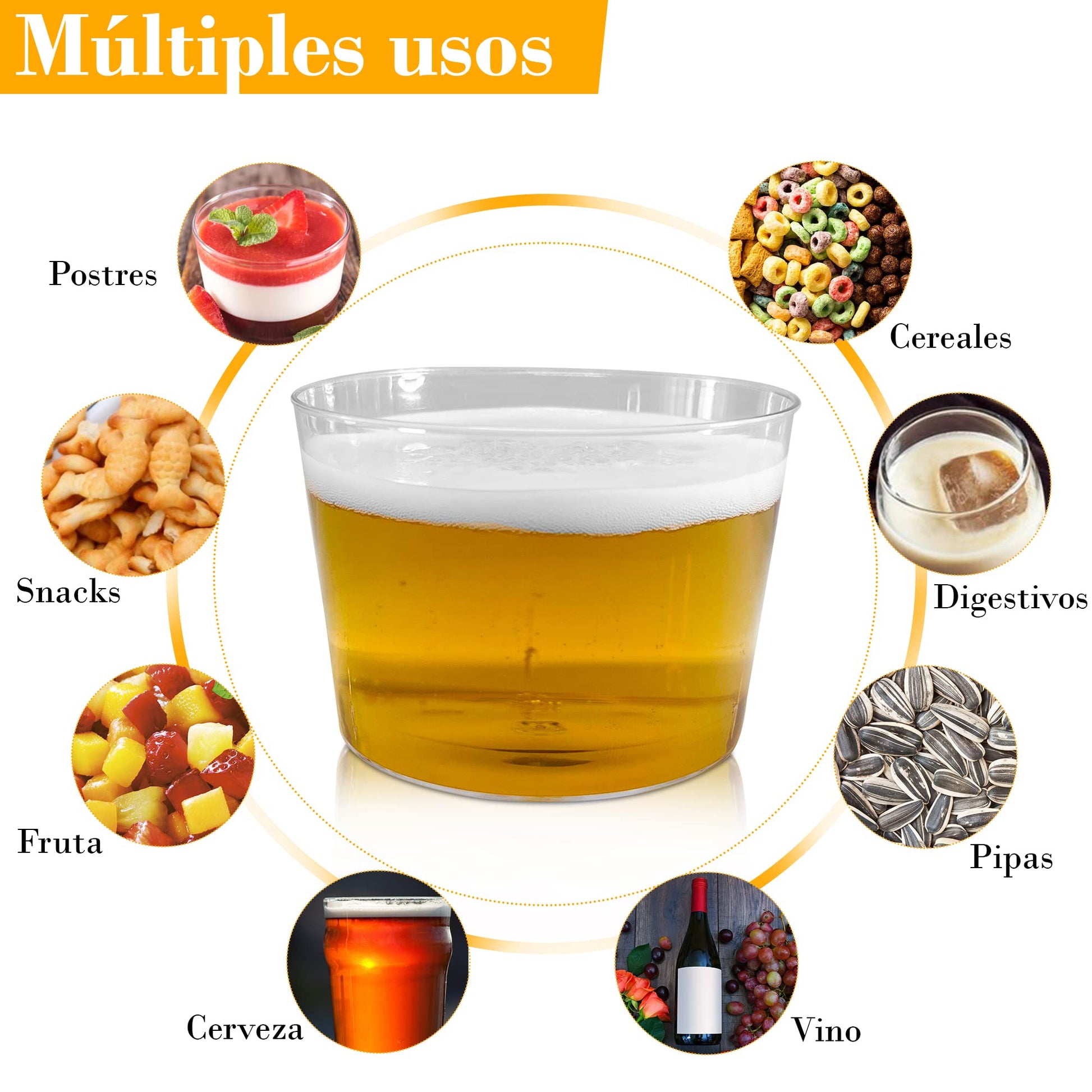 Vasos Chiquito de Plástico Reutilizables para Vino y Postres de 200 Ml .Vasitos Resistentes de Zurito y Aperitivos. Ideales para postres (mousse, souffle), frutas, entrantes y coctel